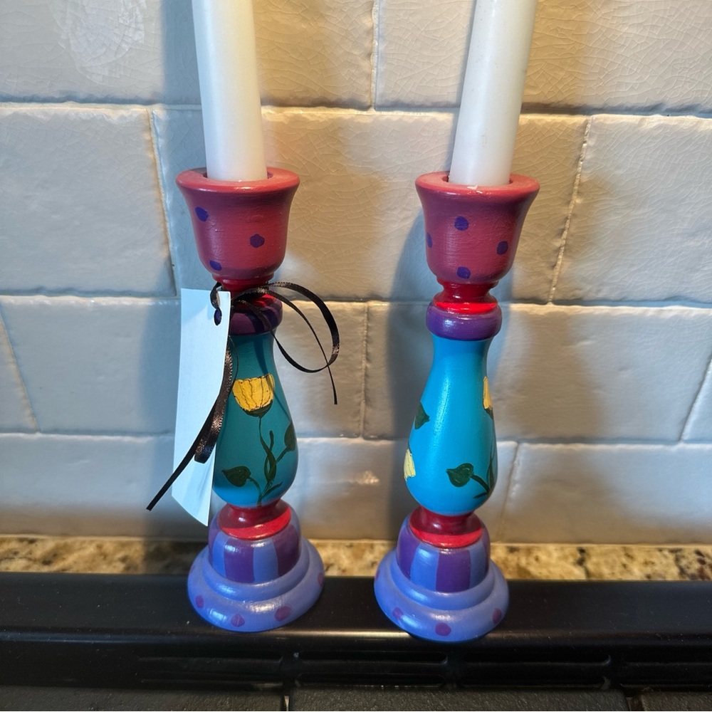 Colorful Hand-Painted Candle Holders